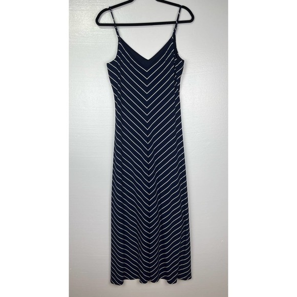 Lauren Ralph Lauren Chevron Jersey Maxi Dress Navy and White Size 10 NWT - Picture 4 of 12